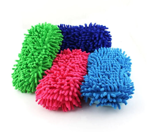 Chenille Car Wash Sponge Block and Cleaning Gloves
